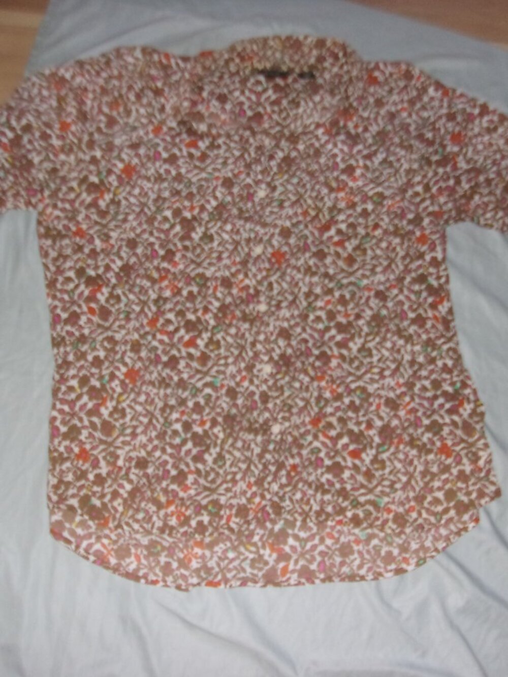 Eddie Bauer size extra large womens top brown print casual dress shirt blouse